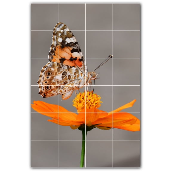 Picture-Tiles.com: Butterfly Ceramic Tile Wall Mural WAL500315-46L. 32"W x 48"H using (24) 8" x 8" Ceramic Tiles-Satin Finish