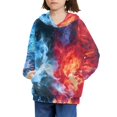 thumbnail image 3 of Xoenoiee Pull-Over Kids Hooded Sweatshirt with Front Kangaroo Pocket Long Sleeve Hoodies Hooded Sportwear Fall Winter Athleticwear for Workout, Water Flame Print, M, 3 of 7