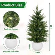 2-Pack Artificial Cedar Topiary Trees LED Lights & White Pot 3/4FT Faux Cypress in Decorative White Pots UV Resistant Evergreens for Indoor/Outdoor Use, Ambient Glow for Living Room & Patio
