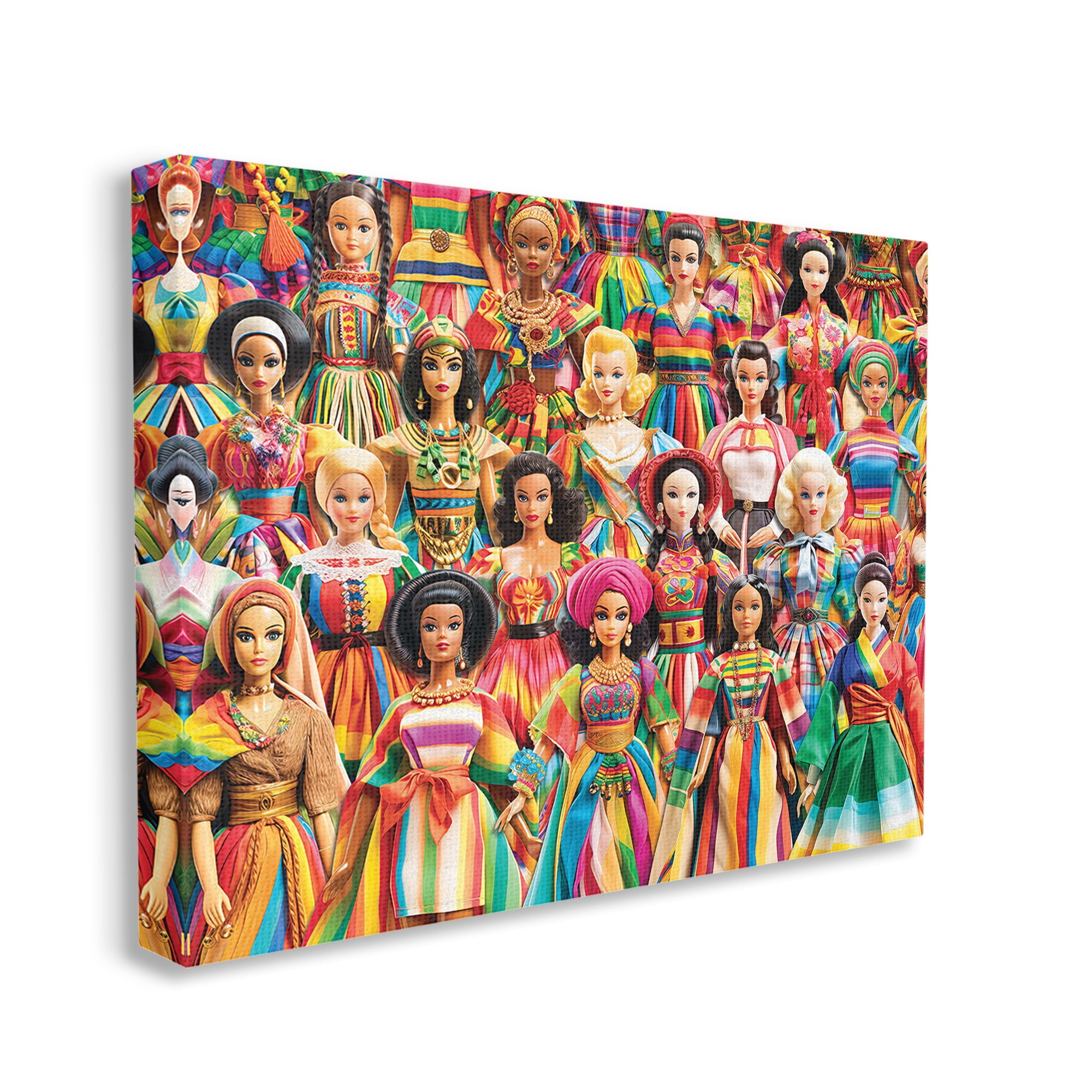 Stupell Industries Various Cultural Dolls Novelty Painting Gallery Wrapped Canvas Art Print Wall Art, 48 x 36