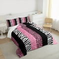 thumbnail image 3 of Manfei Zebra Cheetah Print Queen Comforter Set, Geometric Stripe Bedding Sets, Pink White Black Aesthetic Bedding Comforter Set for Girls, Ultra Soft Home Decor 3 Pieces, 3 of 8