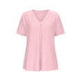 thumbnail image 4 of Perfectbot Women's Summer Tees Short Sleeve Lace V Neck Shirt Eyelet Hollow Out Ruched Blouse, 4 of 5