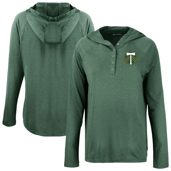 Women's-Cutter & Buck Hunter Green Portland Timbers Coastline Epic Comfort Eco Recycled Quarter-Snap Raglan Hoodie Top