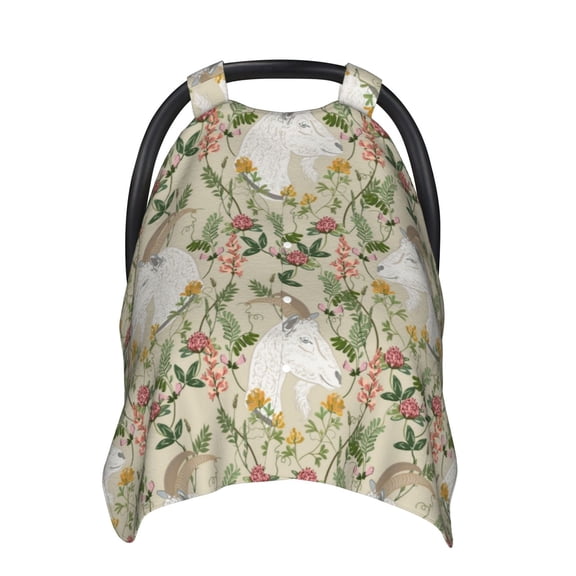 Car Seat Cover Baby - Painted Cute Goat Head Flower Breathable Infant Car Seat Cover for Baby Carseat, Lightweight Comfort Baby Essentials Must Haves Newborn Stuff for Girl Boy