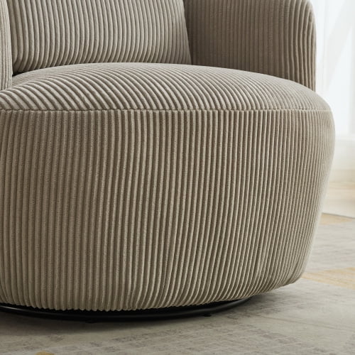 BSHTI 34.25" Wide Upholstered Corduroy 360°Swivel Barrel Soft Accent Chair with Pillow,Circular Reading Armchair for Living Room,Bedroom,Office,Lounge,Light Gray
