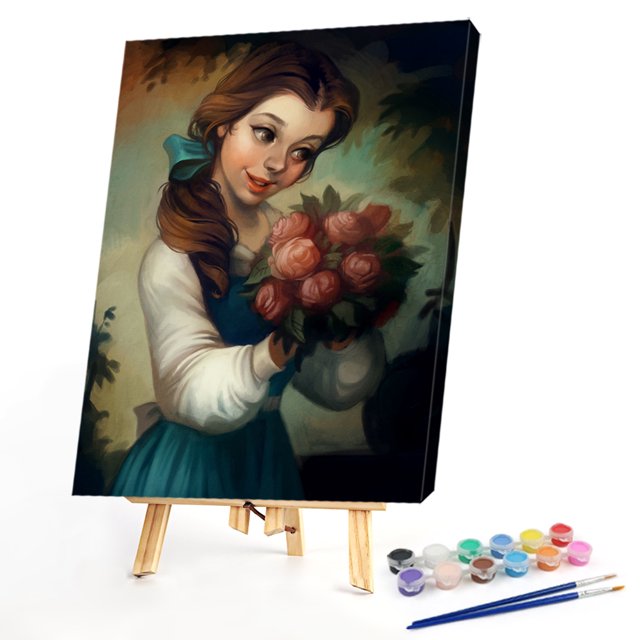 Cuadros Decorativos Kit de pintura al óleo de princesa por números DIY pintura acrílica sobre lienzo artesanal (B1927) Tmvgtek embutido en tela