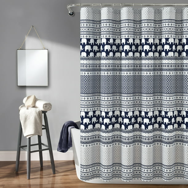 Lush Decor Elephant Stripe Kids Print, Panama Stripe Shower Curtain Navy