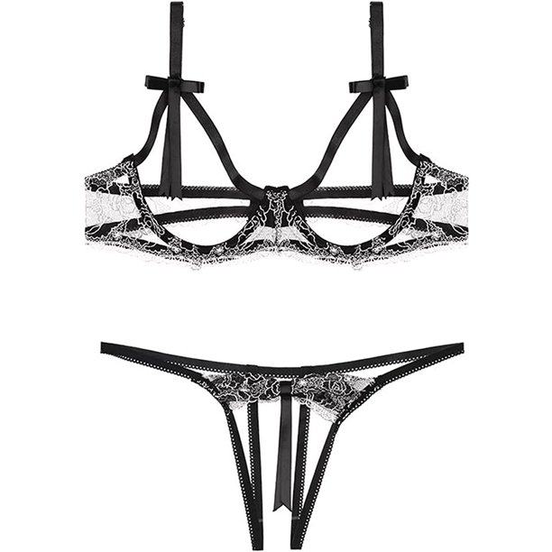 2 Piece Womens Sexy Lingerie Sets Lace Sheer Underwire Bralette Bra