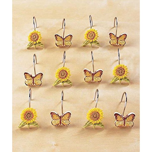 Set of 12 Sunflower and Butterfly Shower Hooks