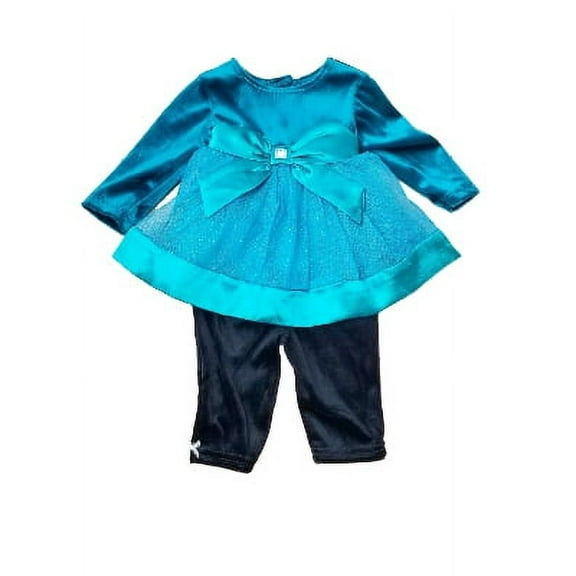 Infant Baby Girls Green Teal Fancy Christmas Holiday Party Dress Outfit 6-9M