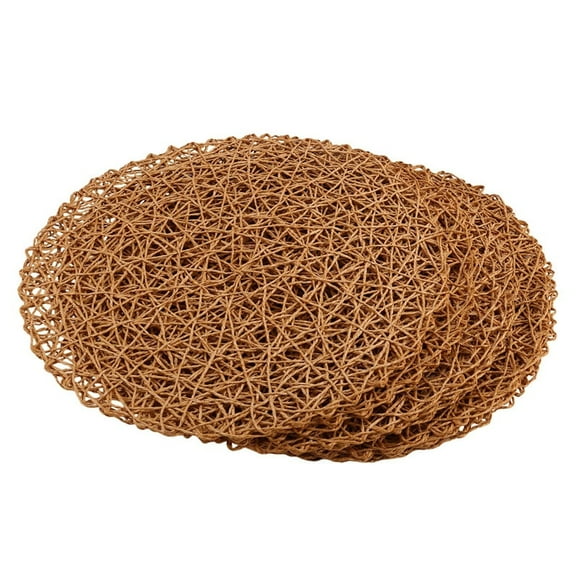 12pcs Paper Braided Round Placemats Non-Slip Heat Table Mats for Dining Tables Indoor & Outdoor Place Mats Light Brown