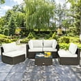 thumbnail image 4 of Patiojoy 5PCS Rattan Patio Furniture Set Cushioned Sofa Chair Coffee Table Set Easy Assemble White, 4 of 10