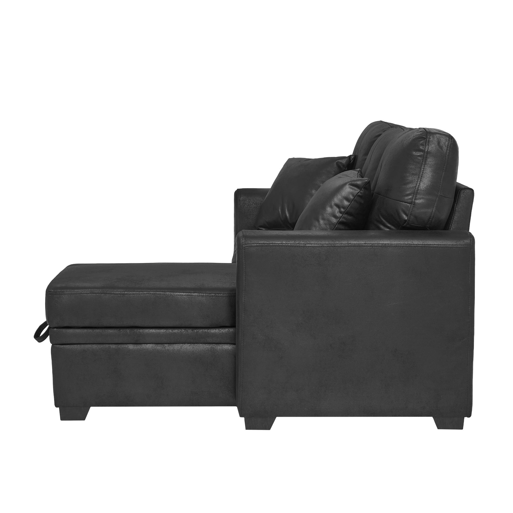 Pull-Out Convertible PU Leather Sectional Sofa Set with Reversible Chaise Lounge, Sleeper Loveseat Couch with Hidden Storage