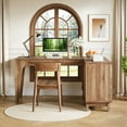 thumbnail image 3 of Fnova 57" L-Shaped Modern Desk, Writing Desk Computer Desk with 4 Drawers & Open Shelves, Lateral Storage Cabinet, for Home Office/Study, 3 of 25
