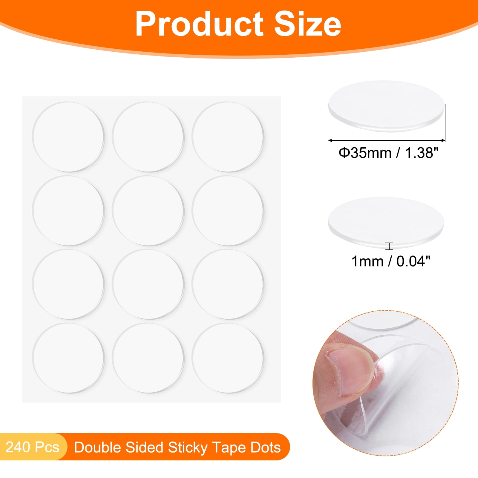 240pack Double Sided Sticky Tape Dots, Adhesive Two Sided Round Dots for Craft, Decoration, 1.38" x 0.04"