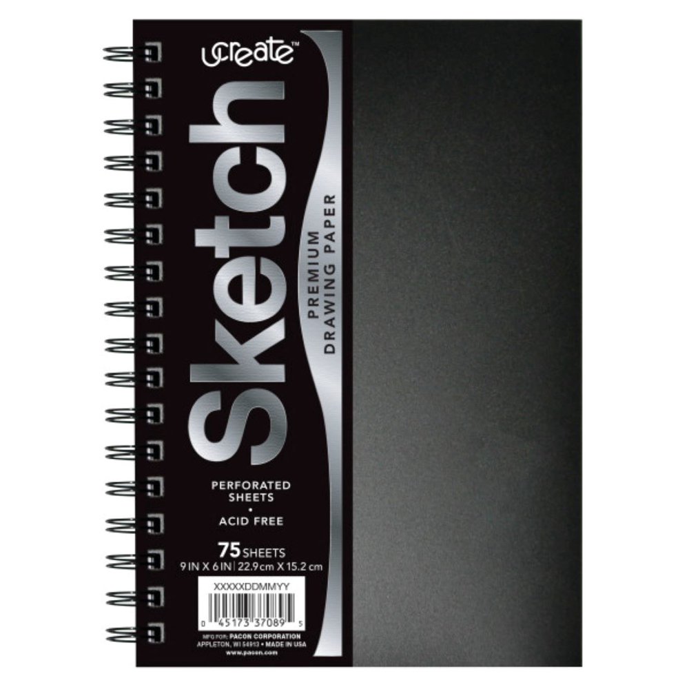 Ucreate Poly Cover Sketchbook, 9" x 6" Drawing Notebook, Sketch Paper, 75 Sheets