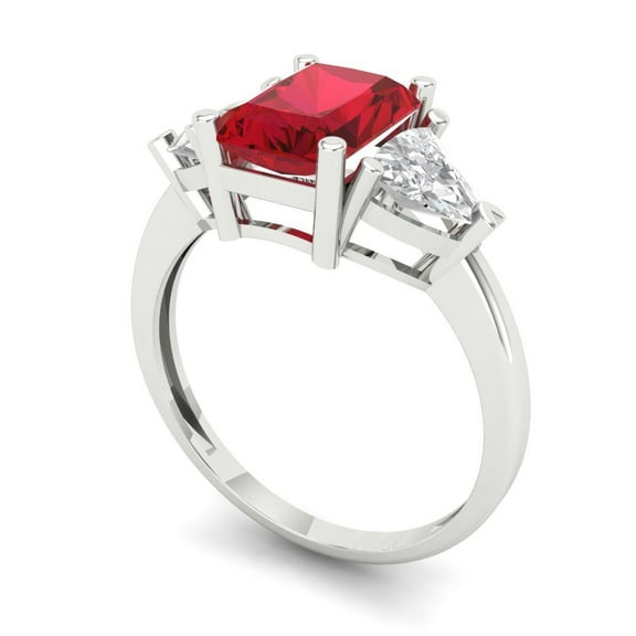2.82 ct Emerald Cut Simulated Pink Tourmaline Three-Stone Engagement Ring for Women in 14K White Gold