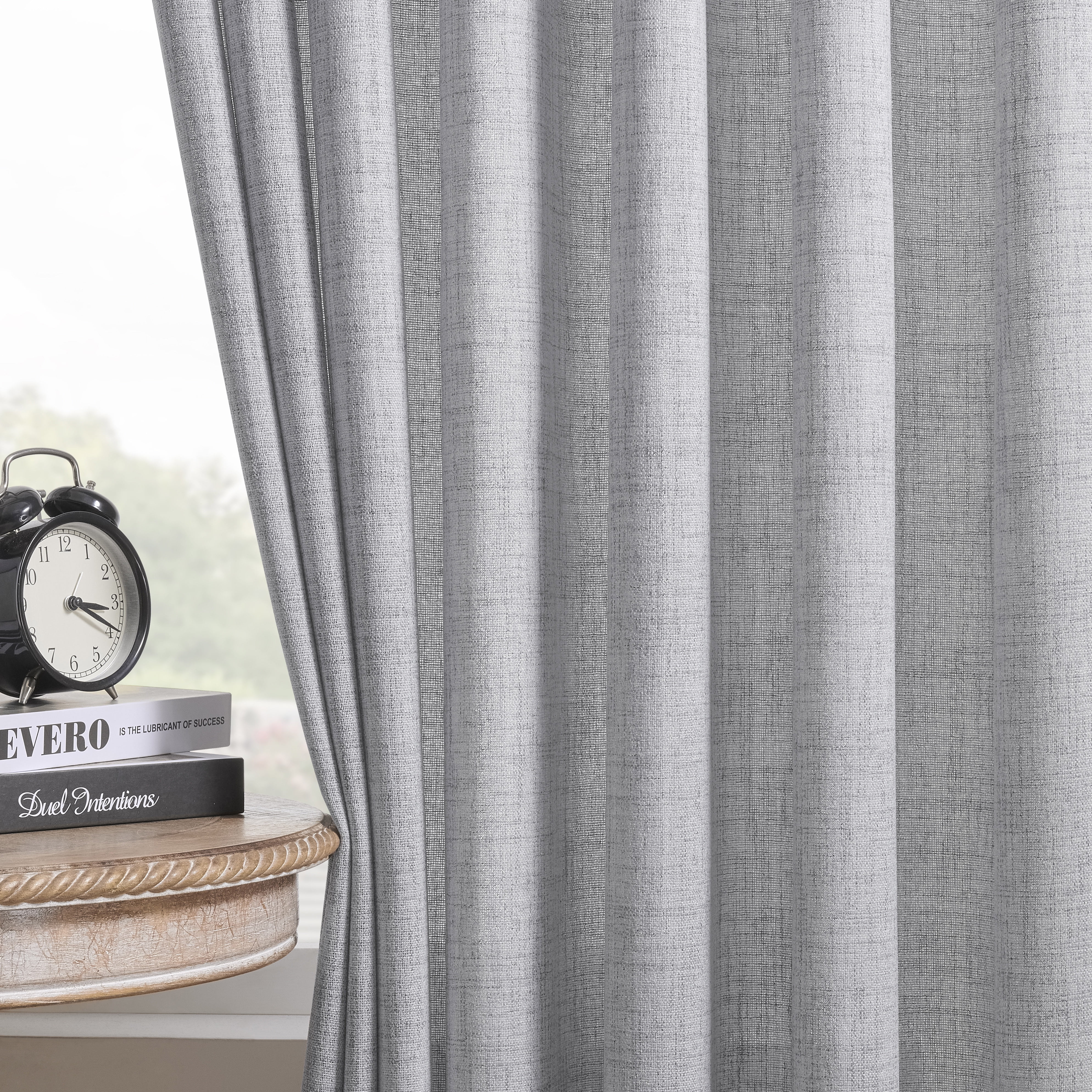 Muuphra Pinch Pleated Light Filtering Linen Blended Curtains with Metal Rings and Hooks for Living Room Bedroom,2 Panels,Gray,40"×63"