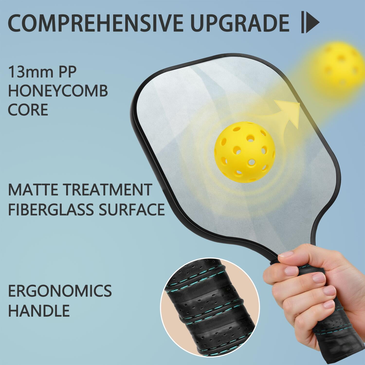 Pickleball Paddles Set Of 2, Fiberglass Surface, Ice Crystal Print, 4 Balls & Bag