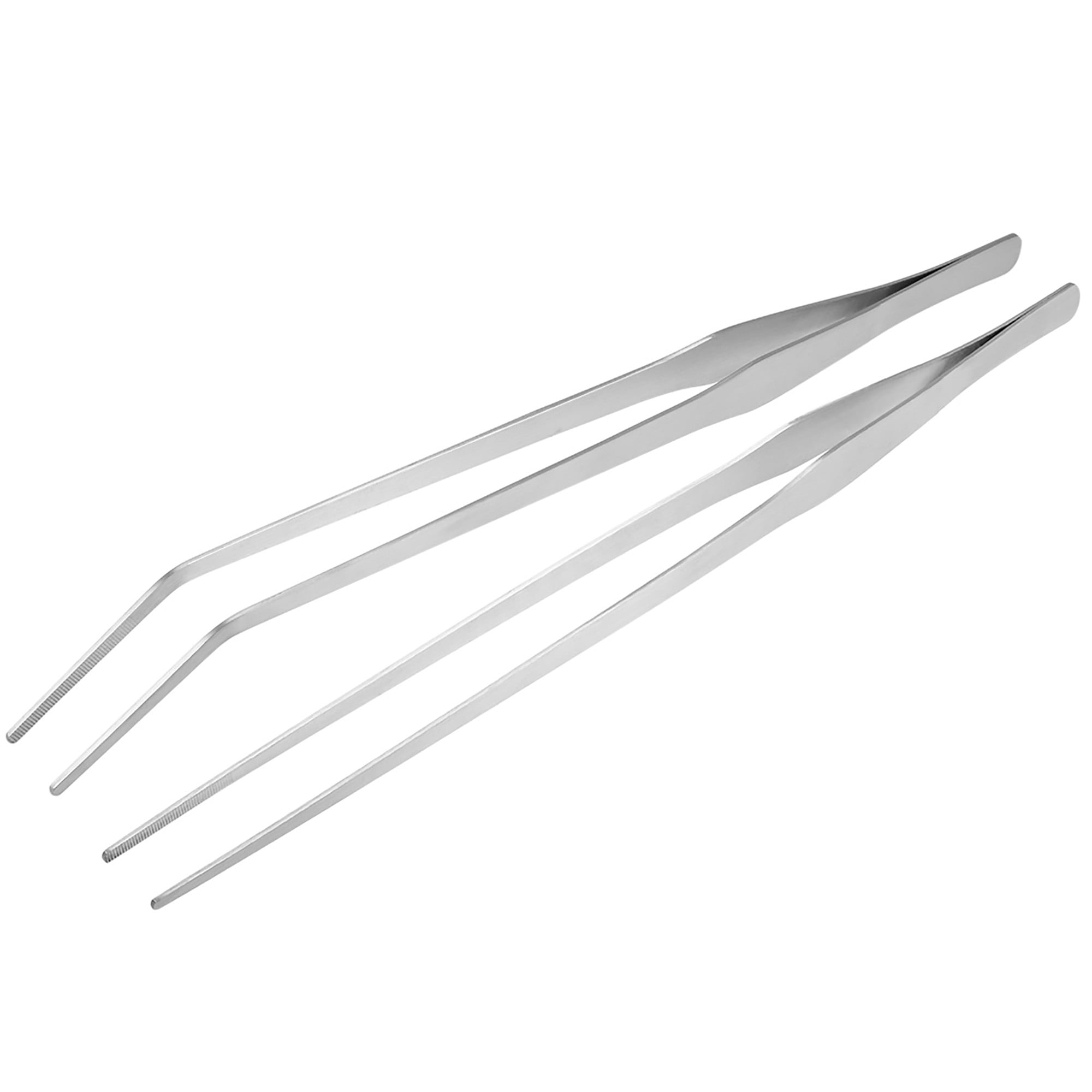 Feeding Tongs ACEONE Aquarium Tweezers Extra Long 15 inches 2 Pcs Stainless Steel Straight and Curved Tweezers for Fish Tank Plant Aquascape Tools