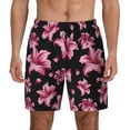 thumbnail image 2 of Picia Lilies Flowers pattern Mens Swim Trunks with Compression Liner Stretch Beach Shorts Quick Dry with Zipper Pockets No-Chafing Board Shorts-, 2 of 9