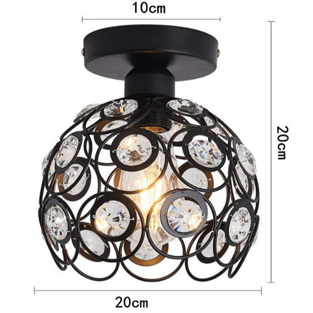 Luces de techo modernas de cristal y metal, accesorio de iluminación industrial E27, lámpara colgante, lámpara de ara?a, decoración de iluminación retro para el pasillo de entrada del dormitorio, 20 cm (negro, bombilla no incluida) LingWen 8390615987646
