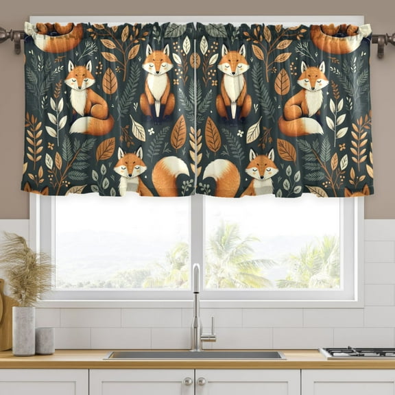 Ryvnso Fox and Leaf Curtains Sets Short Curtain Rod Pocket Half Window Cafe Farmhouse Tier 2 Panels 57"W x 24"L