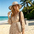 thumbnail image 4 of Womens Sun Hats Bohemian Festival Wide Brim Sun Hat with Adjustable Tie, 4 of 5
