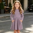 thumbnail image 2 of IROINNID Girls Ribbed Knit Dress Round Neck Long Sleeve A Line Pleated with Pockets Solid Color Casual for Fall Winter Daily Wear Cozy Soft Comfy, 2 of 8