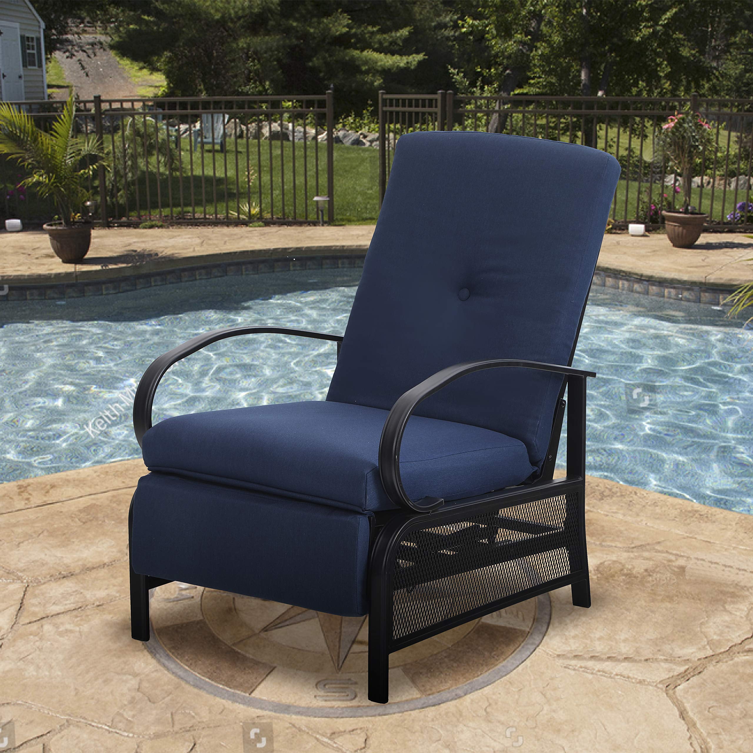 MF Studio Patio Recliner Chair Metal Adjustable Back Outdoor Lounge