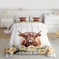 thumbnail image 2 of Feelyou 3D Brown Cow Queen Comforter Set for Teen, Romantic Yellow Rose Bedding Sets, Rustic Lodge Cabin Reversible Bedding Comforter Set, Ultra Soft Bedroom Decor, 3 Pieces, 2 of 8