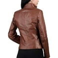 thumbnail image 2 of HOT Women's Genuine Brown Lambskin Real Leather Jacket Stylish Biker Coat W740, 2 of 3