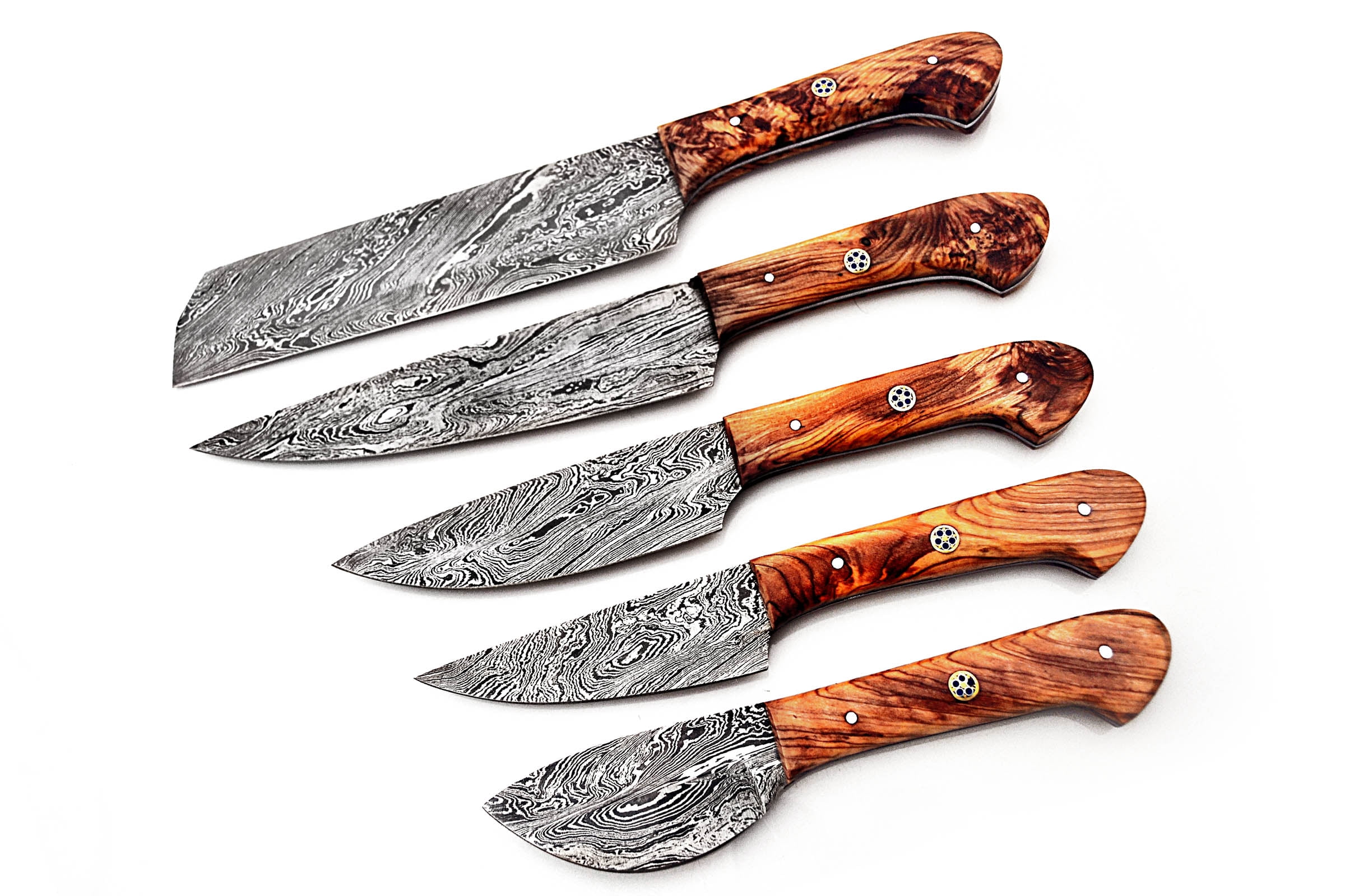 Smart & Sharp Custom Handmade Damascus Chef Knives Set/Kitchen Knives 5 Pieces Set 17324 (Olive wood)