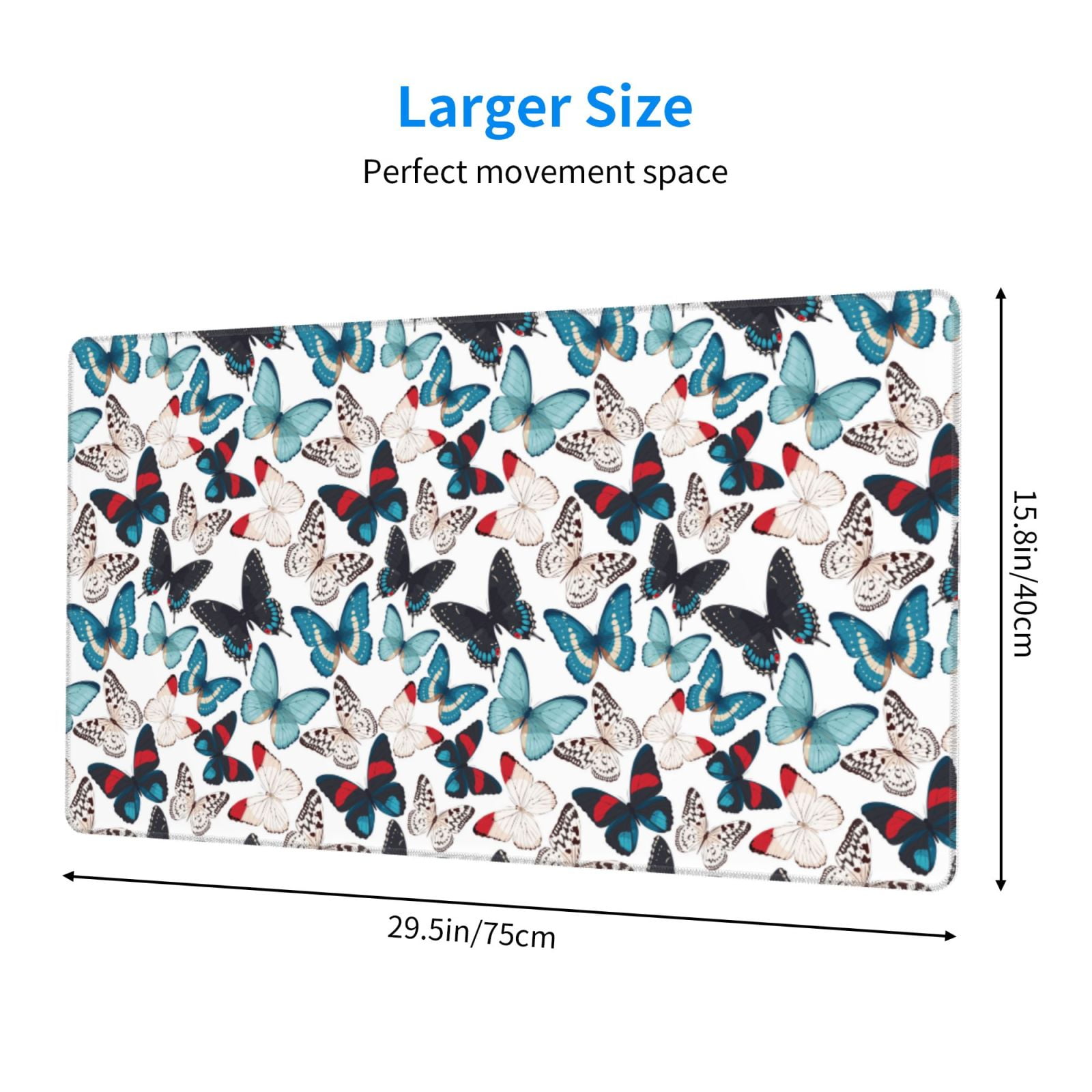 Naloa Butterfly Gaming Mouse Pad Large Mouse Mat Long Extended Desk Pad Non-Slip Rubber Mice Pads Stitched Edges Thin Pad (16x29.5 Inch)