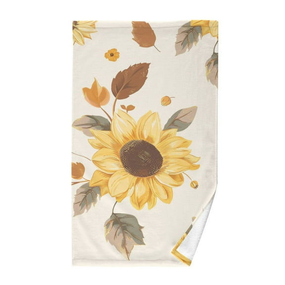 Sunflower with Fall Leaves Cotton Face Towels Absorbent Hand Towel Soft Bathroom Towel for Kitchen Hotel Decoration
