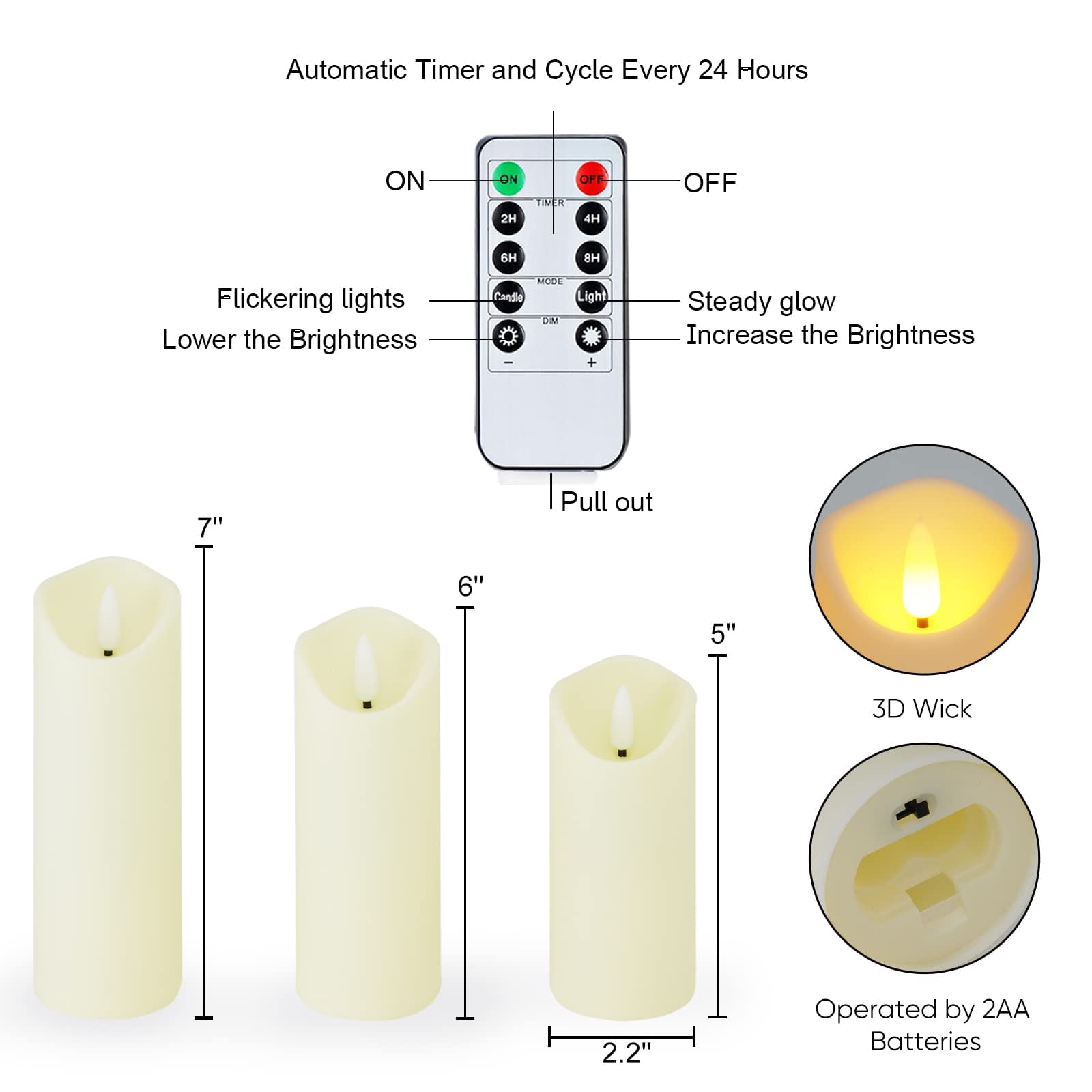 Merrynights Flameless Candles Traditional LED Battery Operated with Remote Timers Frosted Plastic Set of 9