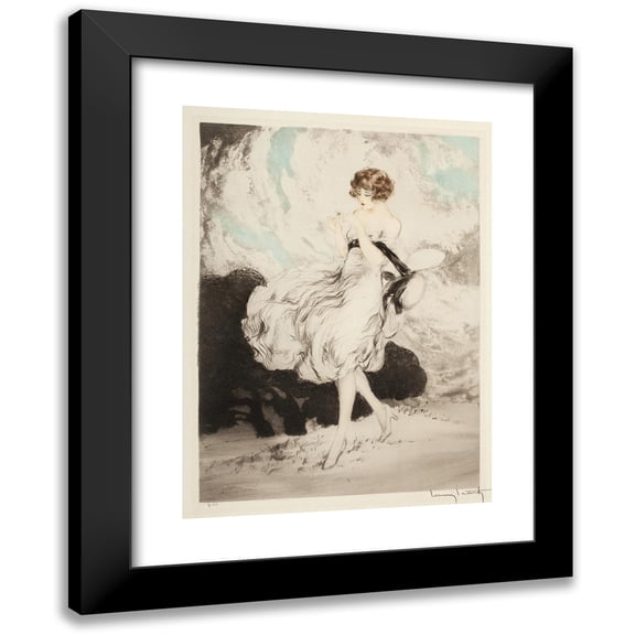 Louis Icart 11x14 Black Modern Framed Museum Art Print Titled - Lady with a Daisy