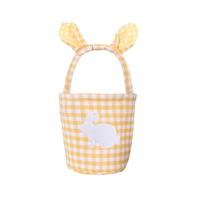Bolsas de cesta con orejas de conejo de Pascua, bolsas de regalo personalizadas, bolsas de lona a cuadros con orejas de lunares, cestas de huevos para la primavera, decoración de huevos de caramelo p
