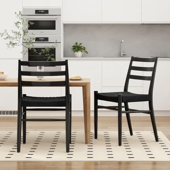 Xukmct 2 Pack Side Chair with Metal Frame, Woven Rope Seat Dining Chair for Kitchen, Living Room, Restaurant, Black
