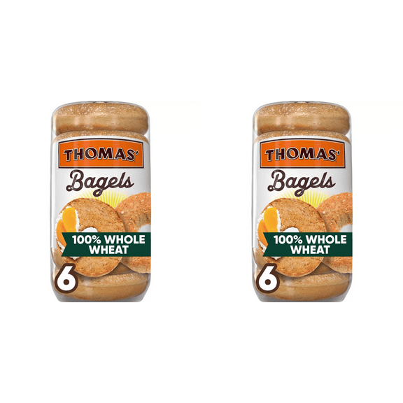 Thomas' Whole Wheat Bagels, 6 ct pack of 2