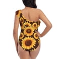 thumbnail image 5 of Sikiie Chocolate Plaid Sunflower Print Women One Piece Swimsuits Tummy Control One Shoulder Bathing Suits Ruffle Swimwear, From S to XXL-Medium, 5 of 6