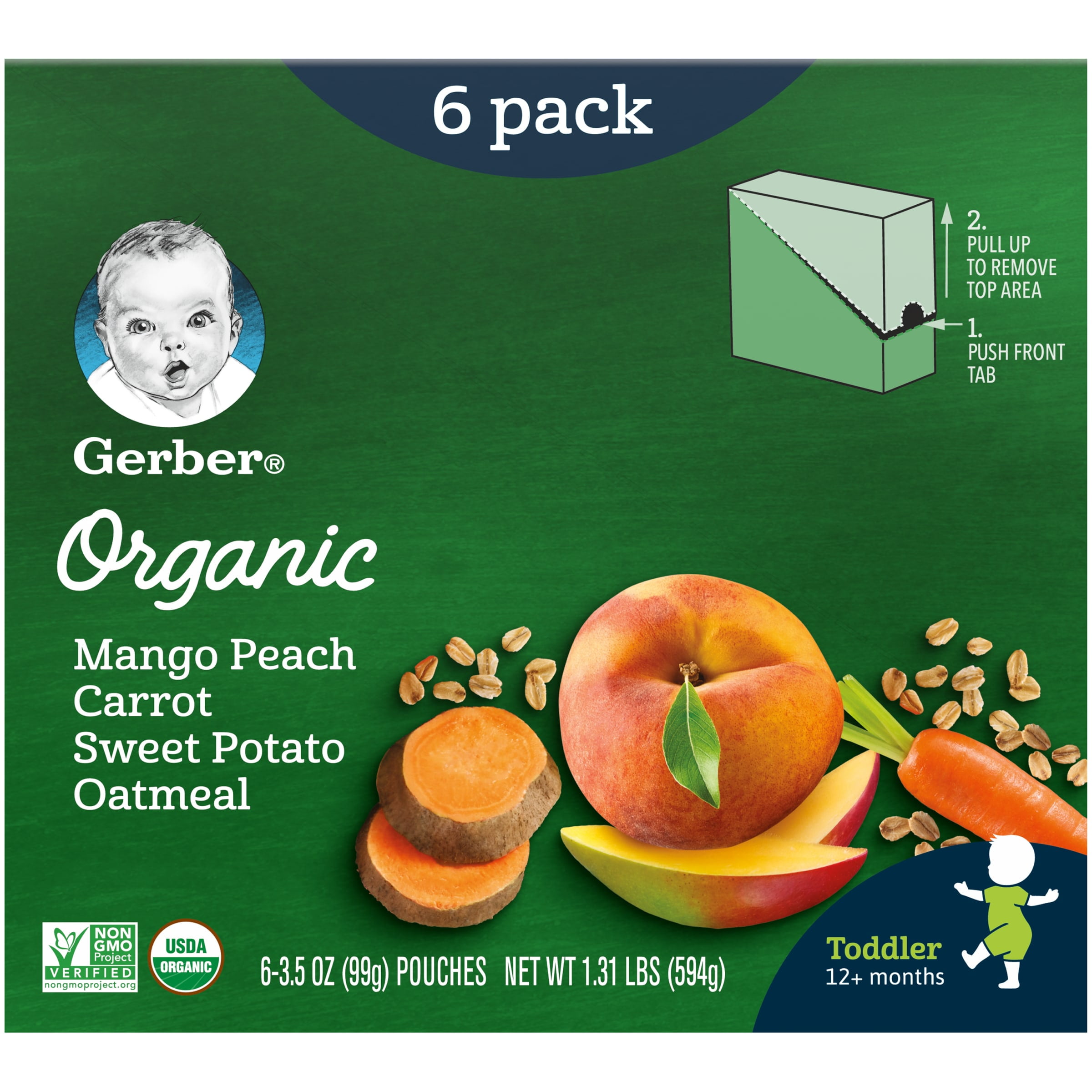 Gerber Organic for Toddler WonderFoods, Mango Peach Carrot Sweet Potato Oatmeal, 3.5 oz Pouch (6 Pack)
