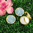 thumbnail image 2 of Koyal Wholesale Gold Compact Mirror Bridesmaid's Wedding Gift, Blue Winter Snowflakes, Monogram Letter W, 1-Pack, 2 of 5