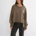 thumbnail image 7 of frariair Women's Crew Neck Loose Patchwork Hoodie With Looped Hem Irregular Top Fitness Jacket with Hood Cotton Sweatshirts Women, 7 of 7