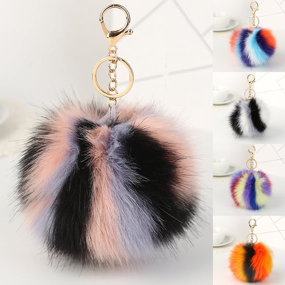 Naierhg 2Pcs Faux Fur Pompom Pendant Keychain Key Ring Women Car Handbag Ornament