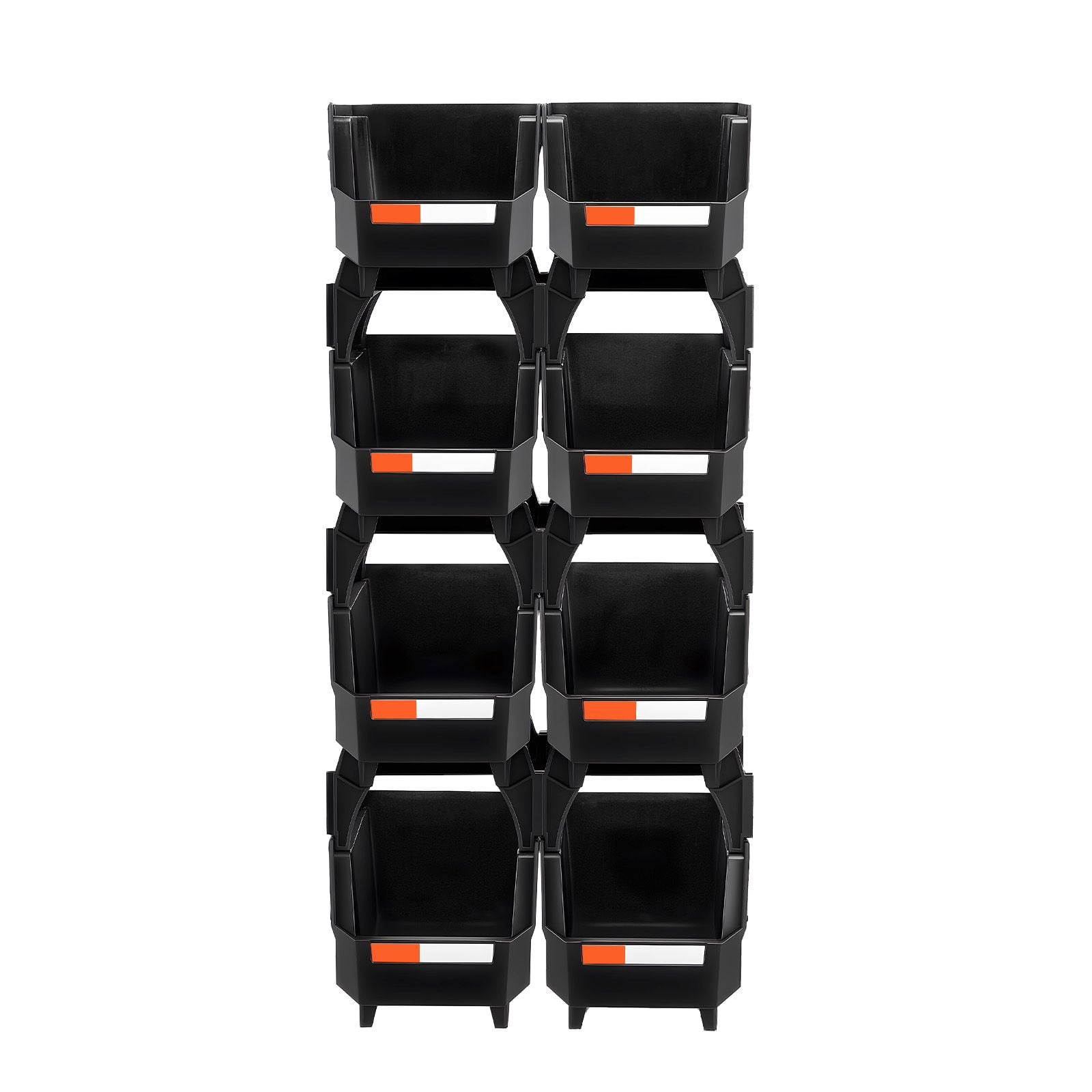 8-Pack Plastic Stackable Storage Bins 10.9"x5.5"x5.1", Black, PP Material, Front-Open Design, Label Stickers, for Closet Garage Office