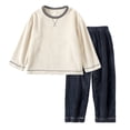 thumbnail image 2 of PInxai Clothes for Boys Girls Color Block Comfy Round Neck Tops Elastic Waisted Wide Leg Pants Thermal 2 Piece Outfits Fall,Beige,14-15Years, 2 of 4
