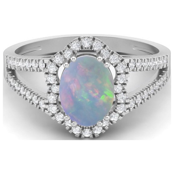 Mooneye 2.56 Cts Opal Split Shank 925 Sterling Silver Solitaire Halo Valentines Day Gifts Ring