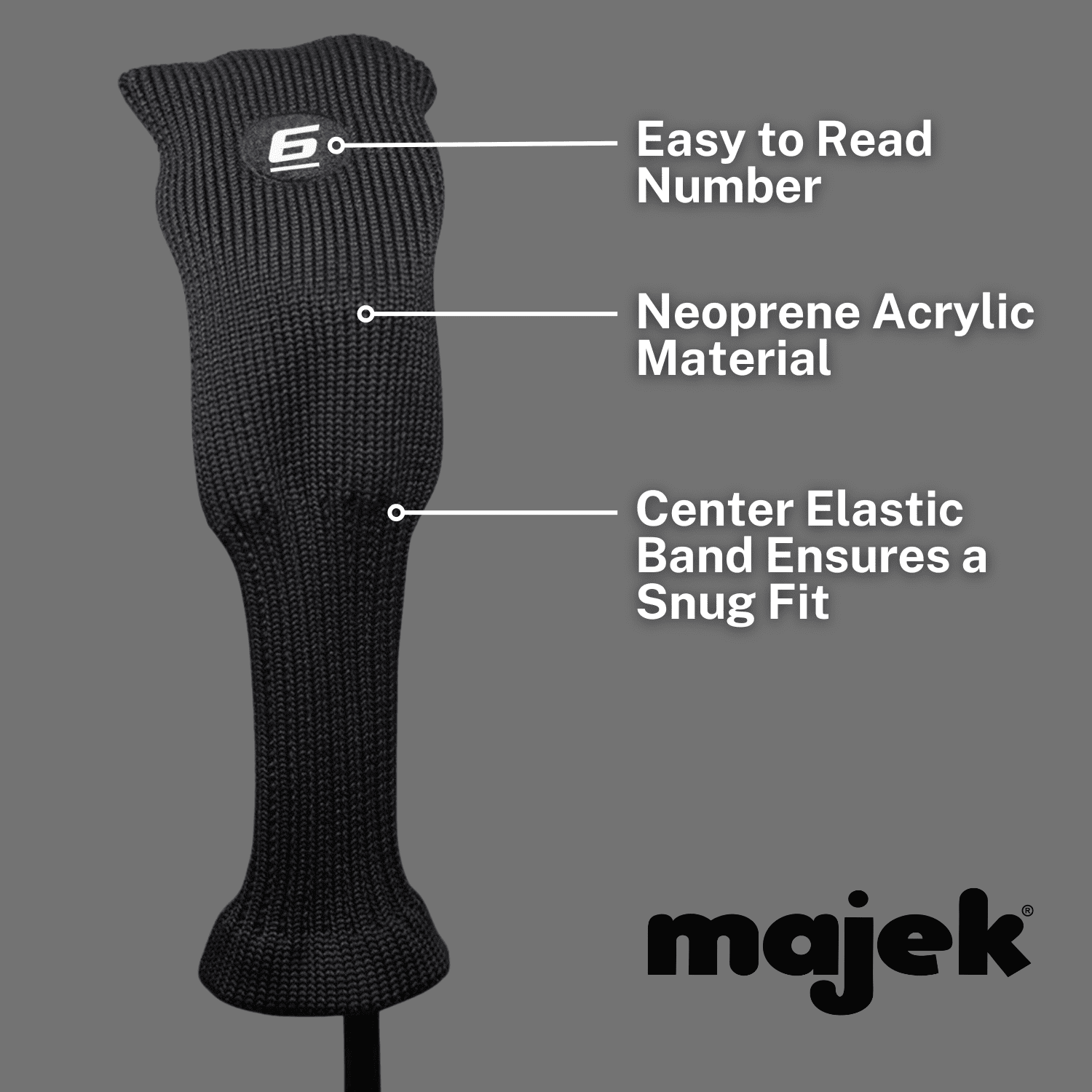 Majek All Hybrid Head Cover Golf Club Black Sleek Tight Fit Headcover Set 6-SW Acrylic Head Covers 6 7 8 9 PW SW Easy to See Large White Embroidered Numbers