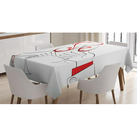 Engagement Party Tablecloth, Couple Clinking Flute Glass of Wine Forming Heart Shape Splash, Rectangular Table Cover for Dining Room Kitchen, 52 X 70 Inches, Scarlet and Pale Grey, by Ambesonne
